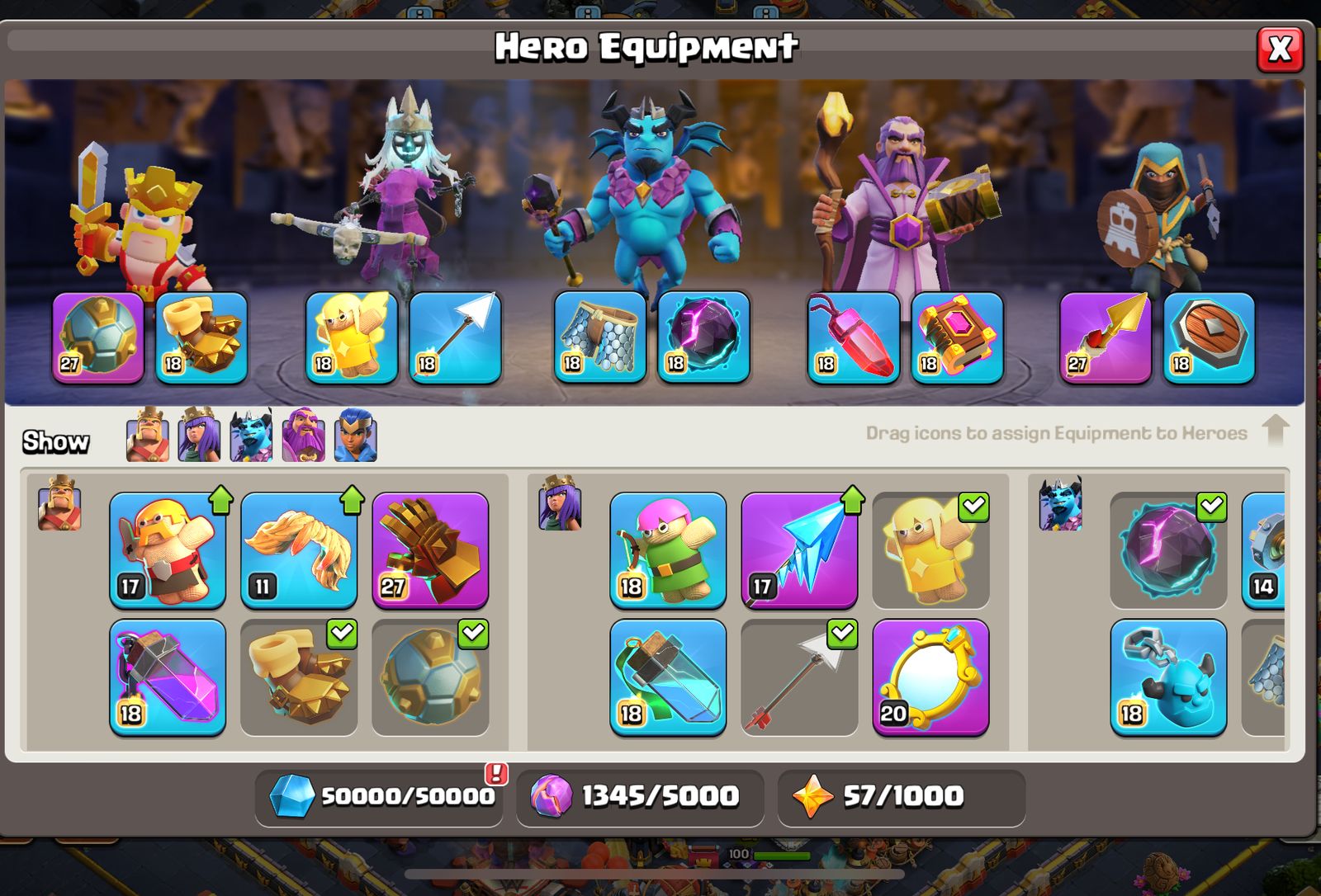 98% Max Base | 4 Maxed Heroes | Maxed Legendary & Other Equipment | 4000+ War Stars | 21K+ Legend Cups | XP 260+ - Thumbnail 3